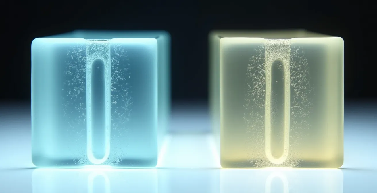 Comparaison visuelle de deux canaux lésionnels dans de la gélatine balistique