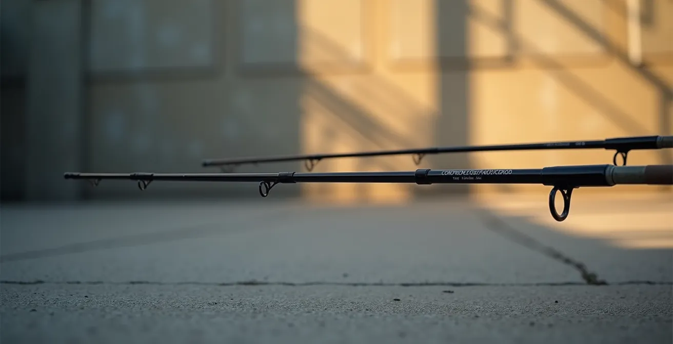 Comparaison visuelle entre un scion plein et un scion tubulaire de canne à pêche en milieu urbain