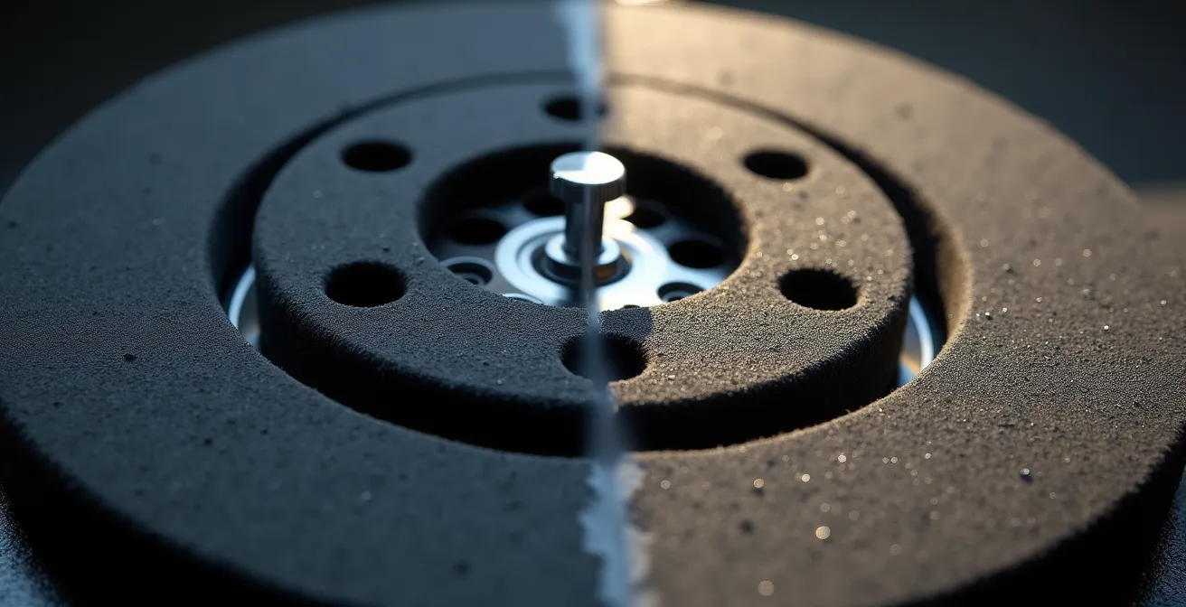 Vue en coupe des disques de frein d'un moulinet montrant la déformation