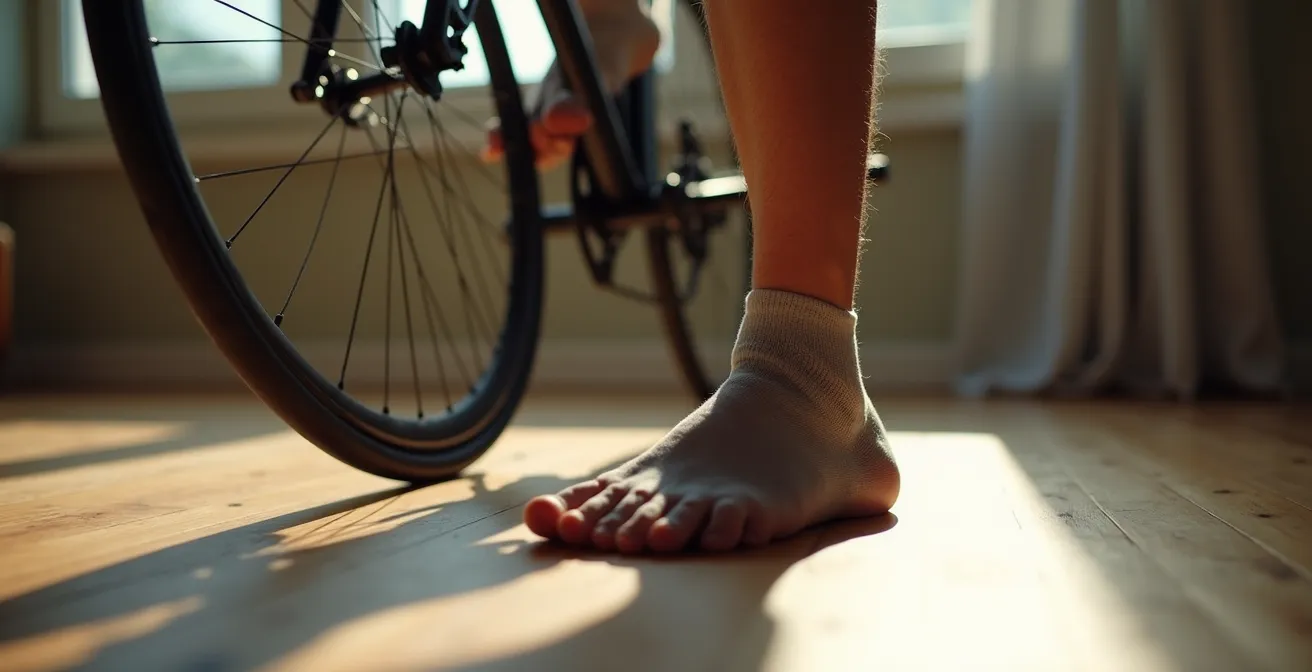 Exercice de proprioception sur une jambe pour cycliste