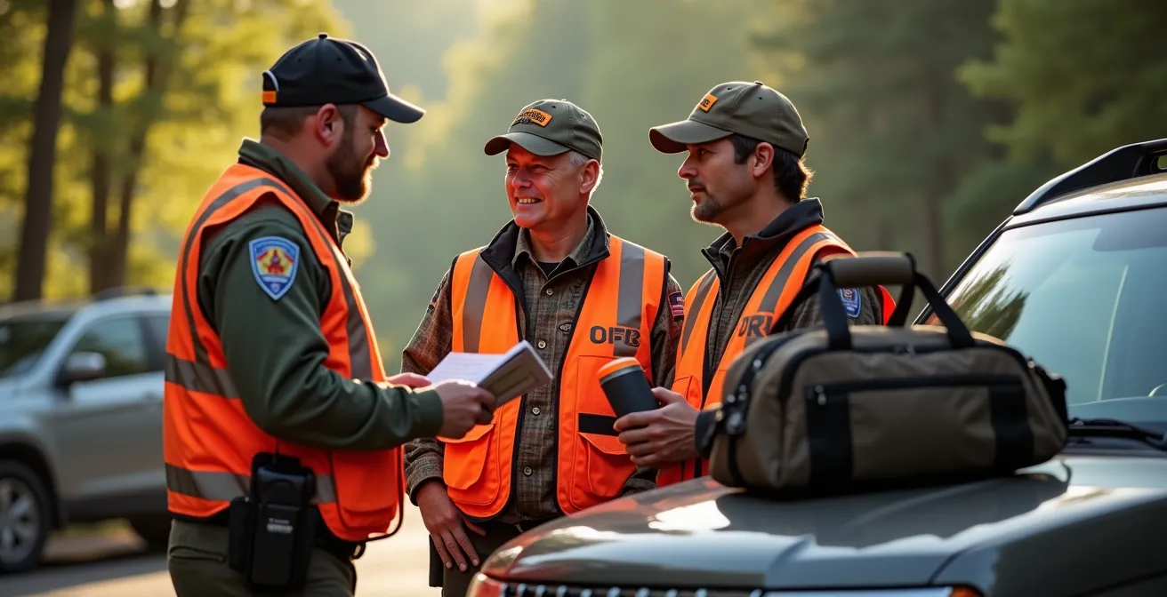 Agent de l'OFB effectuant un contrôle de matériel de chasse