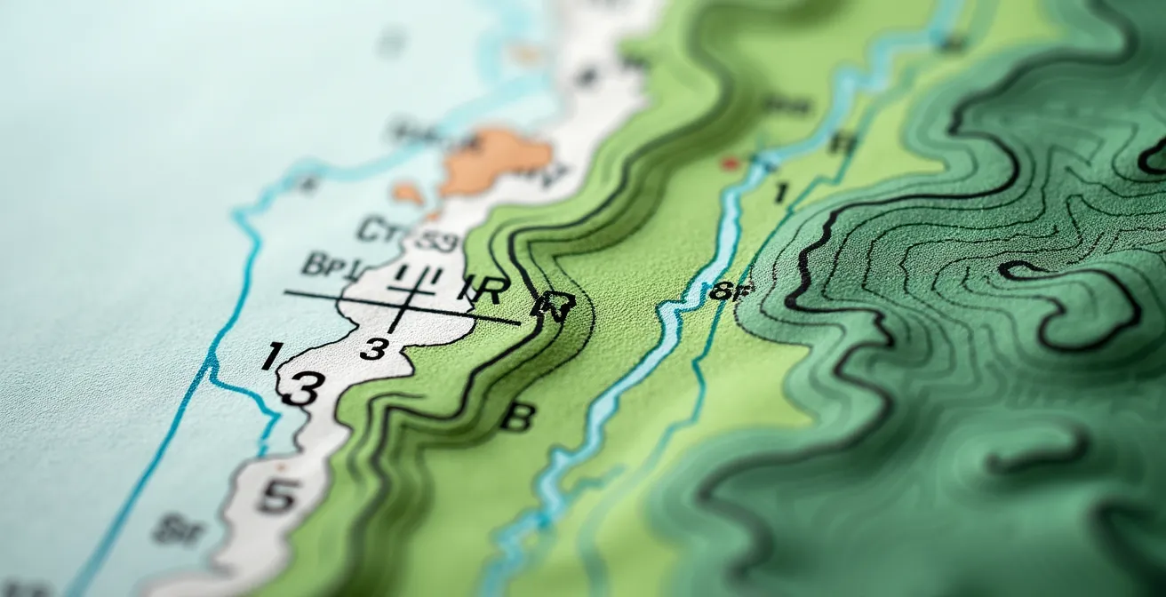 Vue macro détaillée des textures et couleurs d'une carte topographique