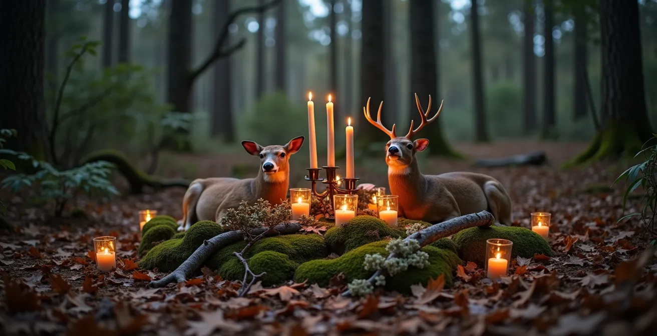Disposition traditionnelle et respectueuse du gibier sur un tableau de chasse en forêt