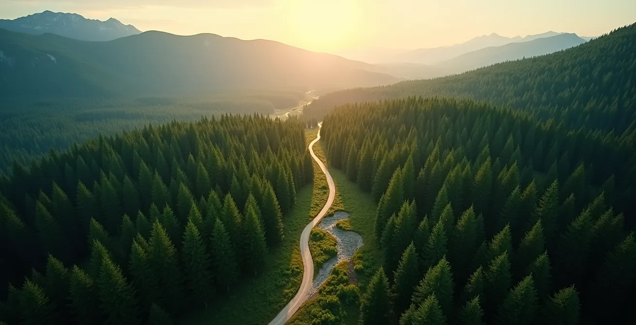 Vue aérienne montrant la canalisation des flux sur sentiers balisés et des zones de quiétude préservées